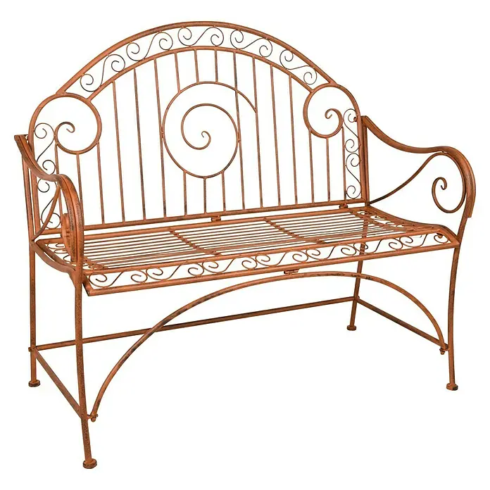 Garden Pleasure Gartenbank Cameroon - B x T x H: 112 x 53 x 101 cm, Stahl, Rost-Bronze - Rostfarbene Gartenbank mit geschwungenen Verzierungen. Die Metallbank bietet eine elegante Sitzgelegenheit für den Außenbereich.