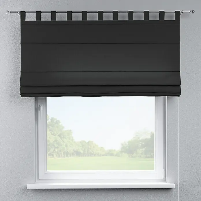 Dekoria Raffrollo - B x H: 130 x 170 cm - Raffrollo in elegantem Schwarz vor einem Fenster mit Blick ins Grüne, sorgt für stilvolle Beschattung und Privatsphäre.