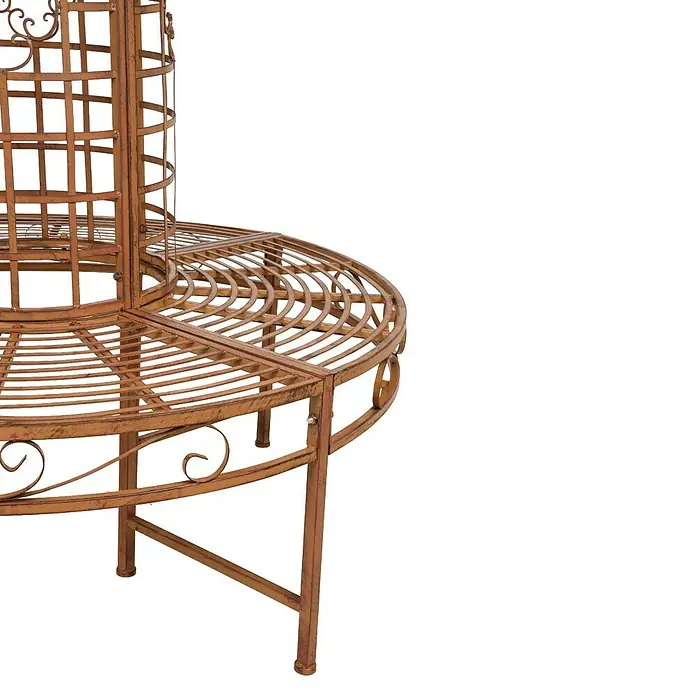 Garden Pleasure Baumbank Larissa 360° - Ø x H: 121 x 112 cm, Stahl, Rost-Bronze - Nahaufnahme einer kunstvollen, bronzefarbenen Baumschutzbank aus Metall.