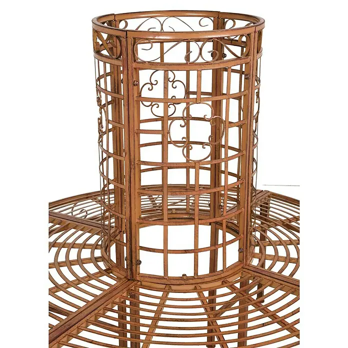 Garden Pleasure Baumbank Larissa 360° - Ø x H: 121 x 112 cm, Stahl, Rost-Bronze - Detailansicht eines bronzefarbenen, runden Pflanzenständers aus Metall mit dekorativen Gittermustern für den Garten.