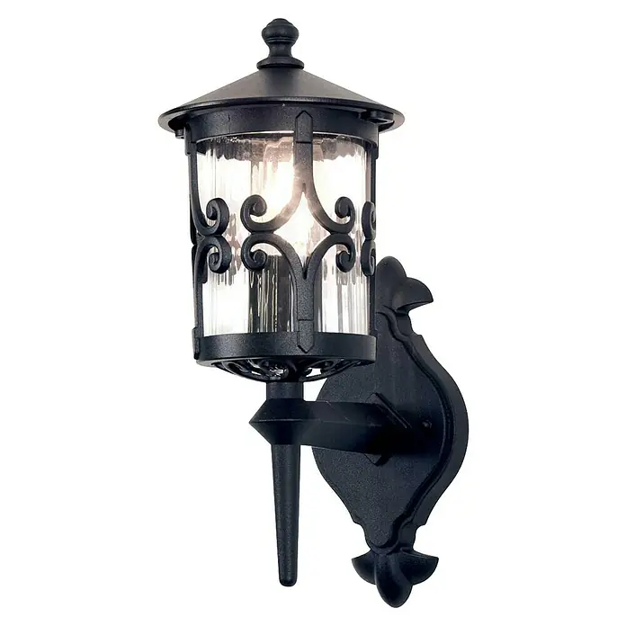 Elstead Außenwandleuchte Hereford - 60 W, 21,5 x 42 x 42 cm, Schwarz, IP23 - Elegante Außenwandleuchte mit klarem Glas und dekorativen Verzierungen. Die schwarze Laterne sorgt für stimmungsvolle Beleuchtung im Außenbereich.