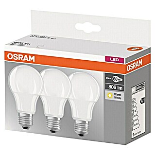 Osram Bombilla LED Classic A60 (E27, No regulable, Blanco cálido, 806 lm, 9 W, 3 ud.)