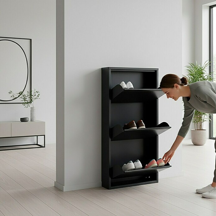 Zapatero Dunne (L x An x Al: 13,5 x 50 x 103,5 cm, Negro, Número de compartimentos: 3 ud., Metal) | BAUHAUS