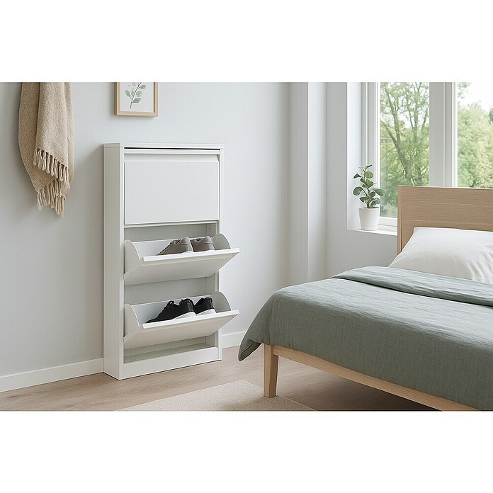Zapatero Dunne (L x An x Al: 13,5 x 50 x 103,5 cm, Blanco, Número de compartimentos: 3 ud., Metal) | BAUHAUS