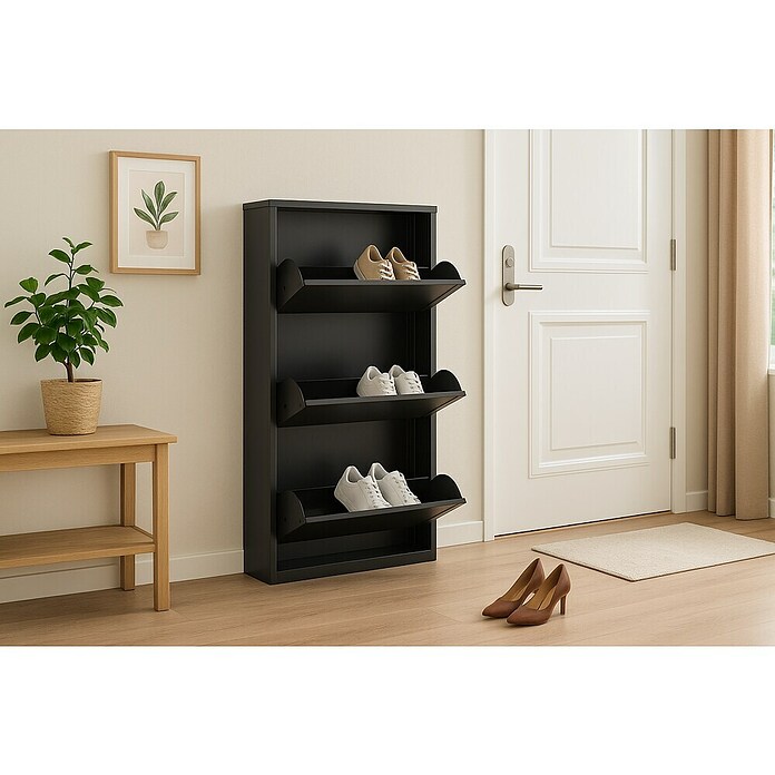 Zapatero Dunne (L x An x Al: 13,5 x 50 x 103,5 cm, Negro, Número de compartimentos: 3 ud., Metal) | BAUHAUS