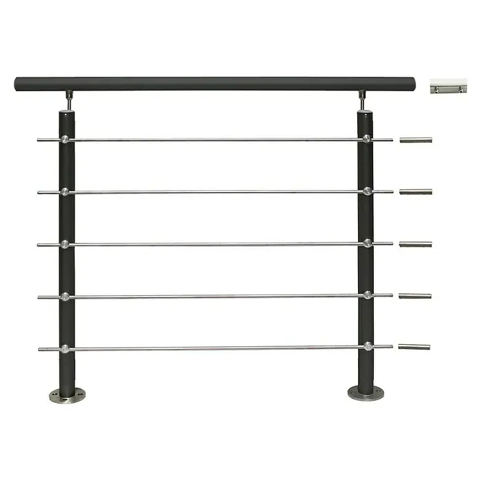 Treba Frewa Geländer-Set AG6 - Bodenmontage, Aluminium, Anthrazit, Edelstahl, Länge: 150 cm - Geländer mit dunklem Geländerpfosten, Edelstahlseilen und Zubehör für die Montage. Ein modernes Design für den Innen- und Außenbereich.