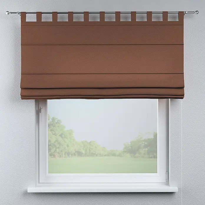 Dekoria Raffrollo - B x H: 120 x 160 cm - Braune Raffrollos hängen an einer Stange vor einem Fenster und bieten Privatsphäre und stilvolle Dekoration.