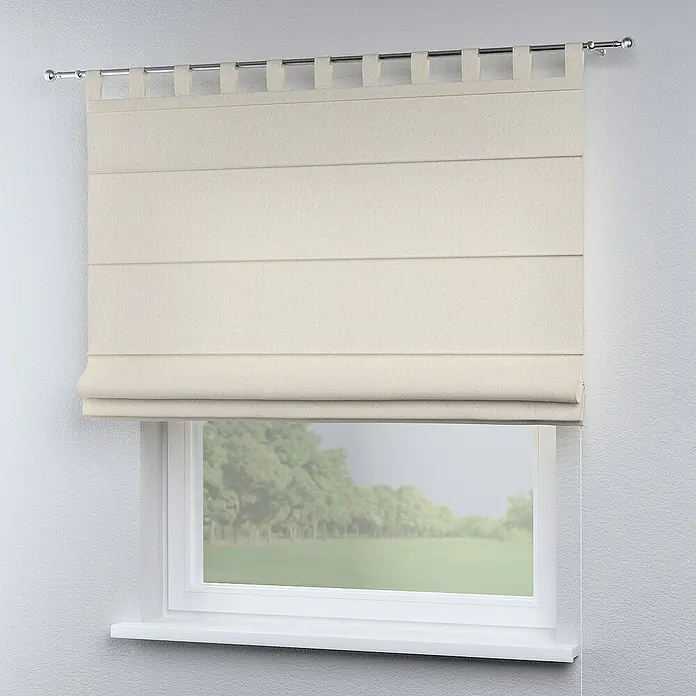 Dekoria Raffrollo - B x H: 120 x 160 cm - Beige Raffrollos mit Stabaufhängung am Fenster, die einen Blick ins Grüne freigibt. Diese schlichten Rollos spenden Privatsphäre und passen zu jedem Interieur.