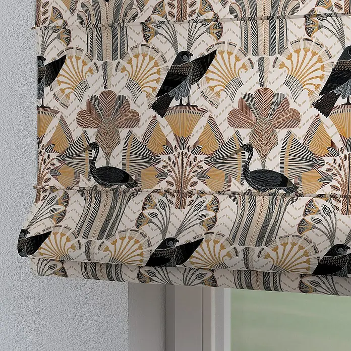 Dekoria Raffrollo - B x H: 100 x 170 cm - Dekorativer Rollvorhang mit einem eleganten Vogel- und Pflanzenmuster in warmen Farben. Ein stilvolles Fensteraccessoire für Ihr Zuhause.