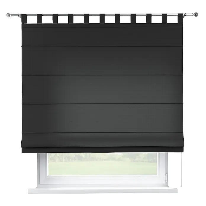 Dekoria Raffrollo - B x H: 100 x 170 cm - Elegante schwarze Stoffrollos mit Schlaufenaufhängung vor einem Fenster. Der stilvolle Rollo bietet einen guten Sichtschutz und eine angenehme Abdunklung.