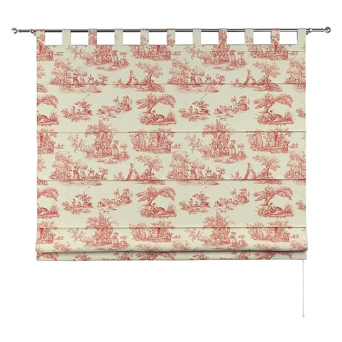 Dekoria Raffrollo - B x H: 120 x 160 cm - Eine elegante rote Toile-de-Jouy-Rollmarkise mit einem klassischen Muster, ideal für stilvolle Fensterdekoration.