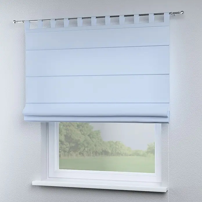 Dekoria Raffrollo - B x H: 120 x 160 cm - Elegante, hellblaue Raffrollos mit Schlaufenaufhängung vor einem Fenster. Ideal für ein stilvolles Ambiente und zur Lichtregulierung im Raum.