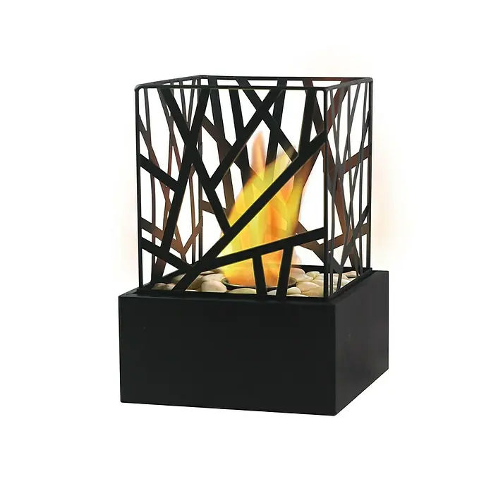 Purline Chimenea de bioetanol Amaltea - Acero inoxidable, Negro - Elegante chimenea de mesa con inserto metálico decorativo. Crea un ambiente acogedor con su efecto de llama realista y piedras decorativas.