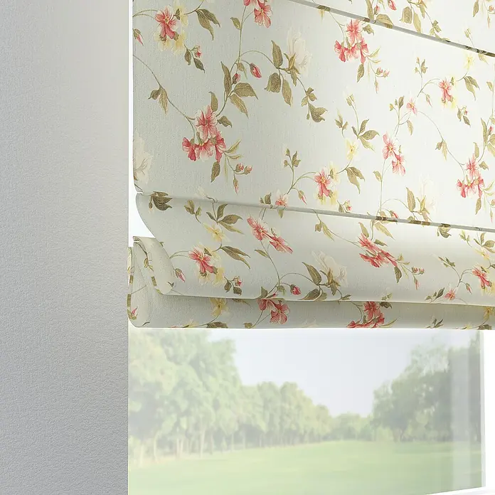 Dekoria Raffrollo - B x H: 130 x 170 cm - Elegante Faltrollos mit Blumenmuster bieten Sichtschutz und verleihen dem Raum eine charmante Atmosphäre.