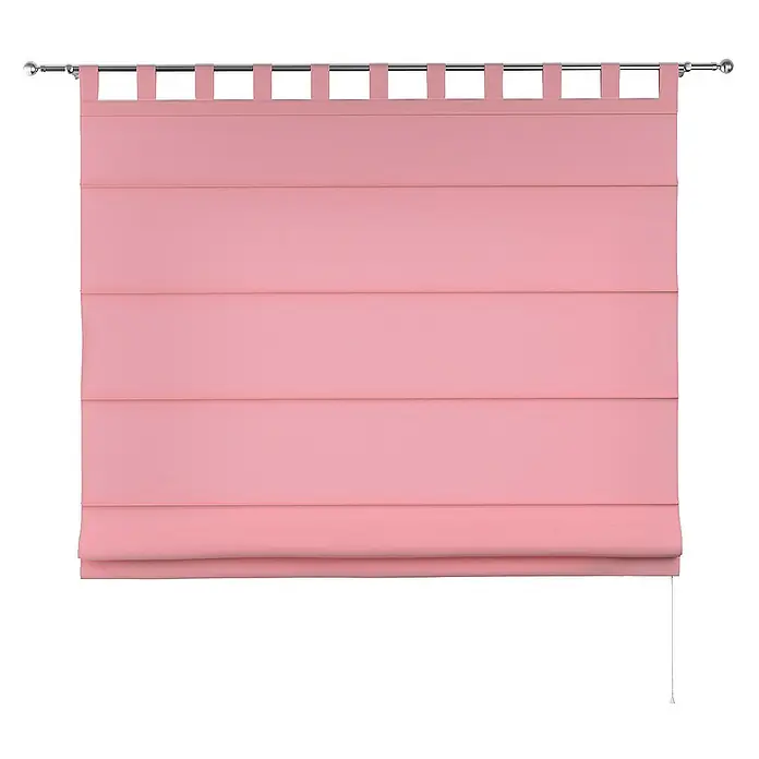 Dekoria Raffrollo - B x H: 130 x 170 cm - Ein horizontales, rosa Raffrollo, das an einer silbernen Gardinenstange mit Schlaufenaufhängung befestigt ist und durch einen Zugmechanismus bedient wird.
