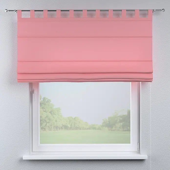 Dekoria Raffrollo - B x H: 130 x 170 cm - Rosa Raffrollos vor einem Fenster mit Blick auf eine grüne Landschaft. Die Fensterdekoration sorgt für eine angenehme Atmosphäre.