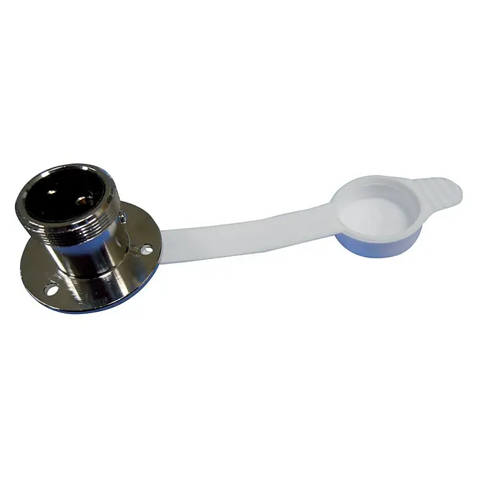 Talamex Steckdose - Polanzahl: 4 Stk., 3 A, Wasserdicht, Verchromt - Produktansicht eines Marine-Stromanschlusses mit Schutzkappe, ideal für den Einsatz auf Booten und Yachten.