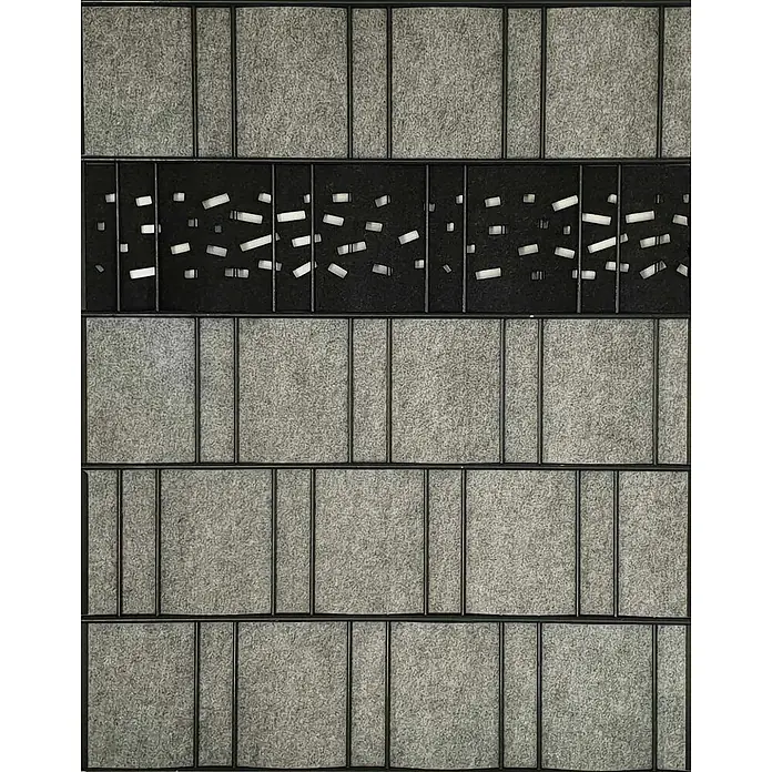 zaun|zu Sichtschutzstreifen Dekor Criss-Cross - 2,6 m x 19 cm x 0,2 cm, Schwarzgrau - Einrichtungselement mit grauen und schwarzen Paneelen, eingefasst von einem schwarzen Rahmen, ideal zur Raumgestaltung.