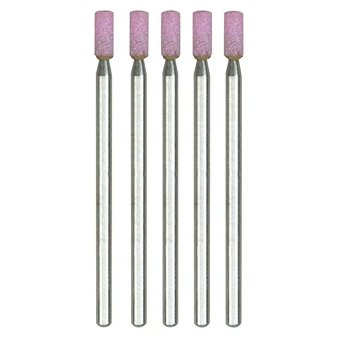 Proxxon Edelkorund-Schleifstifte No 28774 - 5 Stk., 2,5 mm - Set aus fünf Schleifstiften mit zylindrischen rosa Schleifköpfen und schlanken Metallschäften für präzises Schleifen und Polieren.