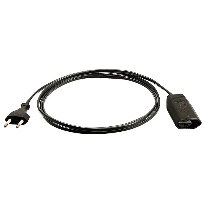 as-schwabe Verlängerungskabel H03VVH2-F 2x0,75 - 5 m, Schwarz, IP20, H03VVH2-F - Schwarzes Netzkabel mit Eurostecker und Kupplung für den europäischen Markt. Ideal für Elektrogeräte mit C8-Einbaubuchse.