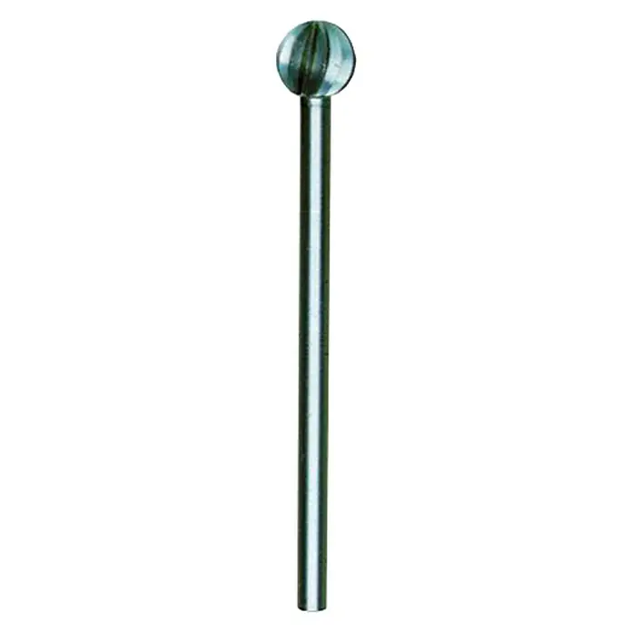 Proxxon Fräser No 28725 - Durchmesser Kopf: 6 mm, 2 Stk. - Dieses Bild zeigt einen Kugelfräser mit einem kugelförmigen Kopf und einem langen, zylindrischen Schaft. Er ist für Schleif- und Entgratungsarbeiten konzipiert.
