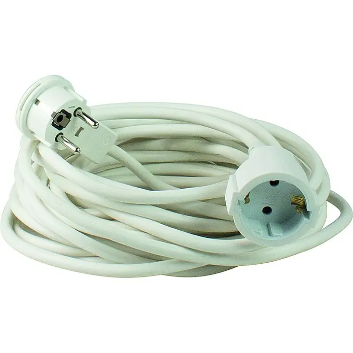 as-schwabe Verlängerungskabel H05VV-F 3G1,5 - 10 m, Weiß, IP20, H05VV-F - Weißes Verlängerungskabel mit Stecker und Kupplung, zusammengerollt präsentiert, ideal für den flexiblen Einsatz im Innenbereich.