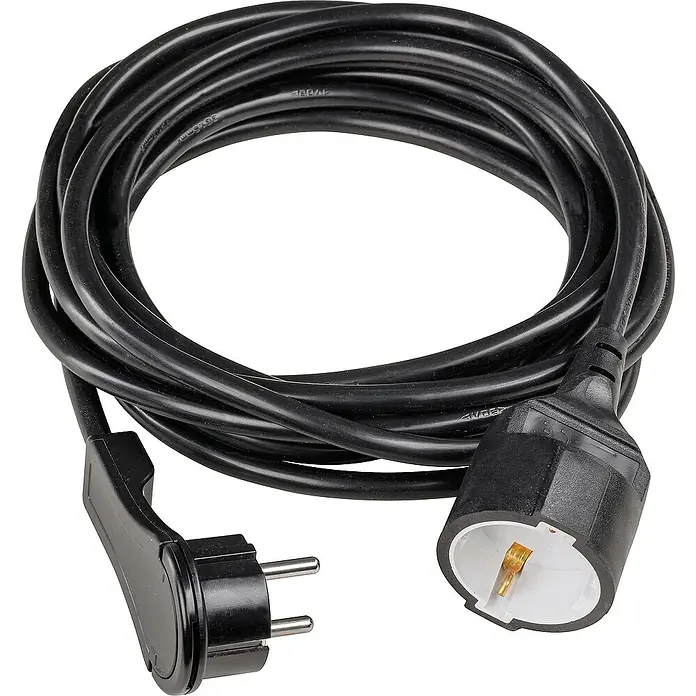 as-schwabe Verlängerungskabel H05VV-F 3G1,5 - 5 m, Schwarz, IP20, H05VV-F - Schwarzes Verlängerungskabel mit Eurostecker und Kupplung für den Innenbereich. Zuverlässige Stromversorgung für Geräte.