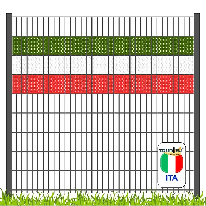 zaun|zu Sichtschutzstreifen Italien - 2,55 m x 19 cm x 0,1 cm, Grün/Weiß/Rot, Volle Streifenbreite Gelocht - Zaun mit dekorativen Sichtschutzstreifen in den italienischen Nationalfarben Grün, Weiß und Rot für mehr Privatsphäre.