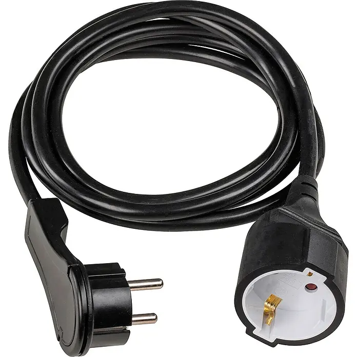 as-schwabe Verlängerungskabel H05VV-F 3G1,5 - 2 m, Schwarz, IP20, H05VV-F - Schwarzes Verlängerungskabel mit Schutzkontaktstecker und -kupplung für den Innenbereich.