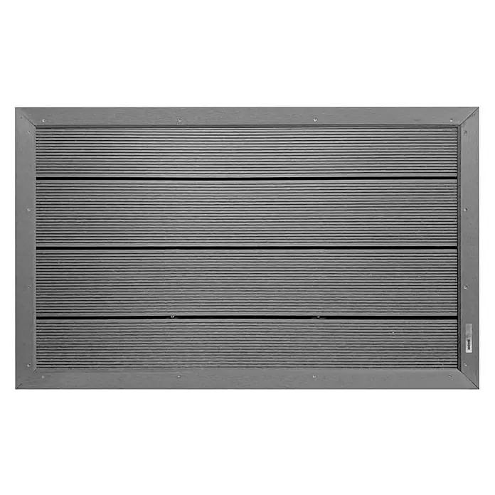 Home Deluxe Terrassenfliese GAIA - 105 cm x 63 cm x 55 mm, Anthrazit, Matt - Graues Holz-Wandpaneel mit horizontalen Rillen, eingefasst in einem stabilen Rahmen, ideal für stilvolle Wandverkleidungen im Innenbereich.