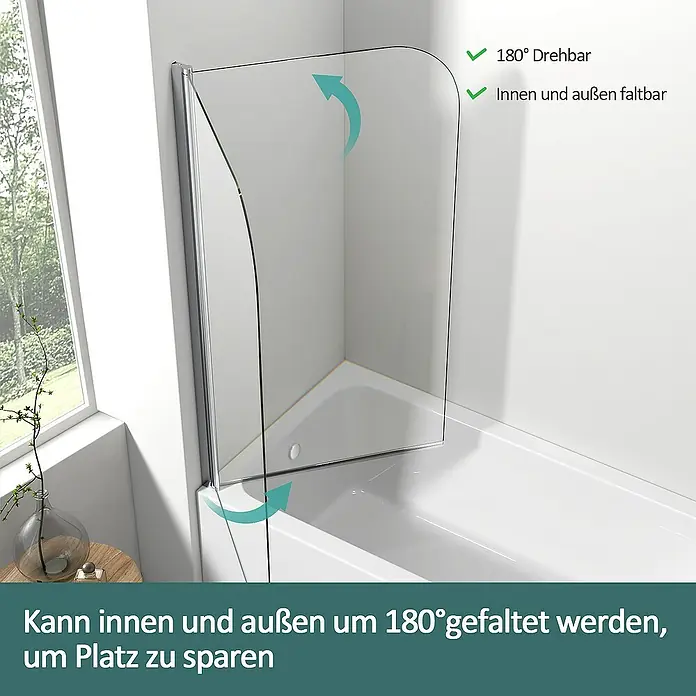 Emke Badewannenaufsatz FASS - B x H: 70 x 140 cm, 1 Stk., Chrom - Duschabtrennung aus Glas, um 180° drehbar und faltbar, zur Montage an der Badewanne. Platzsparende Lösung für Ihr Badezimmer.