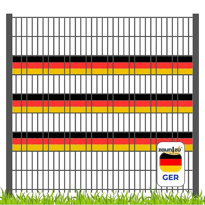 zaun|zu Sichtschutzstreifen Deutschland - 2,55 m x 19 cm x 0,1 cm, Schwarz/Rot/Gelb, Schmal 3 Für 2 - Zaun mit Deutschlandfarben.