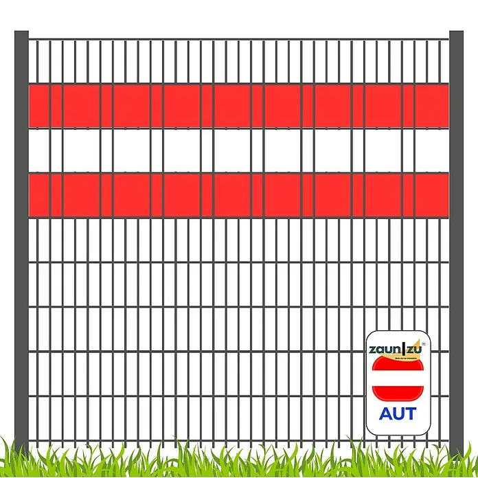 zaun|zu Sichtschutzstreifen Akzentstreifen Österreich - 2,55 m x 0,1 cm x 19 cm, Rot/Weiß, Österreich, Volle Streifenbreite - Zaun mit österreichischer Flagge und Logo. Ein dekorativer und sicherer Zaun für Ihr Grundstück.