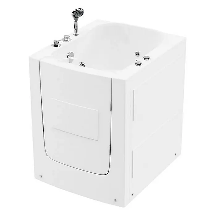 Home Deluxe Badewanne VITAL L - Weiß - Dieses Bild zeigt eine begehbare Badewanne in Weiß mit einer Tür und Bedienelementen, ideal für sicheres Baden.