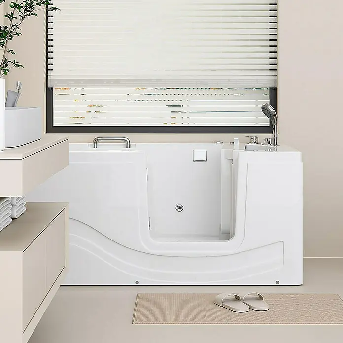 Home Deluxe Badewanne VITAL M - Weiß - Barrierefreie Badewanne in Weiß mit niedrigem Einstieg und Handgriff für mehr Sicherheit und Komfort im Badezimmer.
