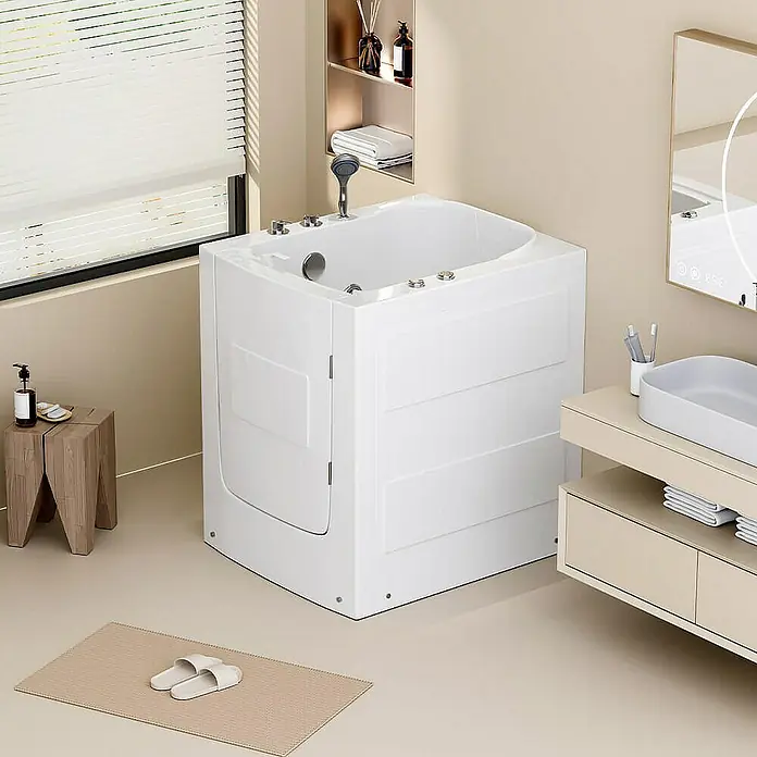 Home Deluxe Badewanne VITAL L - Weiß - Modernes Badezimmer mit ebenerdiger Badewanne. Eine schlichte und funktionale Badewanne, die Komfort und Zugänglichkeit vereint.