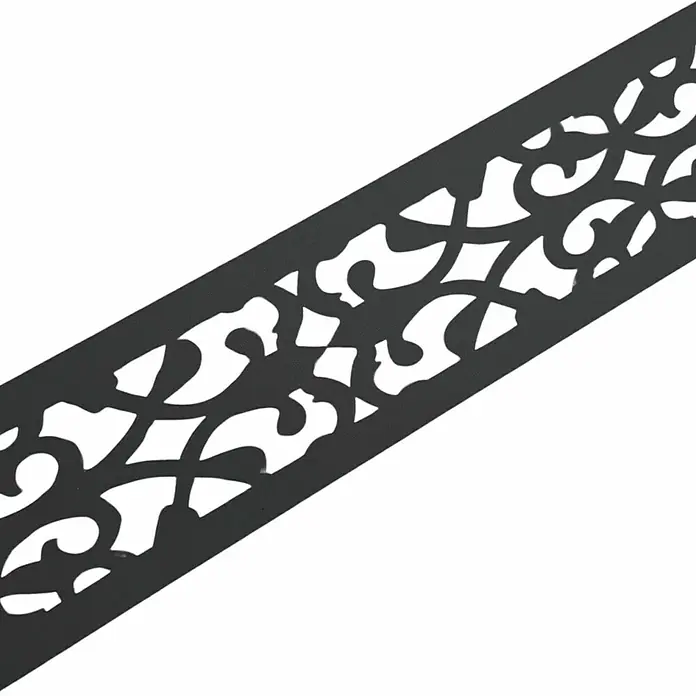 zaun|zu Sichtschutzstreifen Premium Oriental Design - 2,55 m x 19 cm x 0,1 cm, Anthrazit - Schwarze dekorative Bordüre mit floralen Ausschnitten, die eine elegante und filigrane Note verleihen. Ideal für Verzierungen und DIY-Projekte.