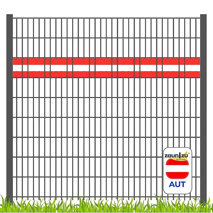 zaun|zu Sichtschutzstreifen Akzentstreifen Österreich - 2,55 m x 0,1 cm x 19 cm, Rot/Weiß, Österreich, Schmal - Abbildung eines Zauns mit den Farben der österreichischen Flagge. Das Produkt ist ein dekorativer und funktionaler Zaun.