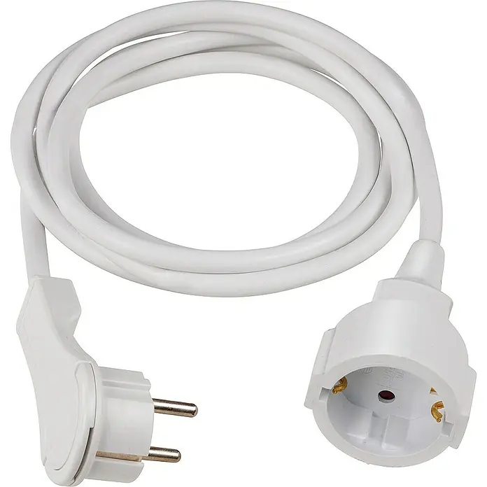 as-schwabe Verlängerungskabel H05VV-F 3G1,5 - 2 m, Weiß, IP20, H05VV-F - Ein weißes Verlängerungskabel mit Stecker und Buchse für den europäischen Markt, ideal zur Verlängerung von Stromanschlüssen im Haushalt.