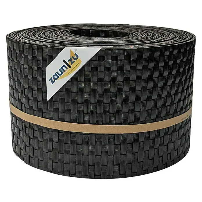 zaun|zu Sichtschutzstreifen Rattan 10 x Einzelstreifen - 25,5 m x 19 cm x 0,2 cm, Dunkelbraun - Rolle Zaunblende im Flechtmuster.