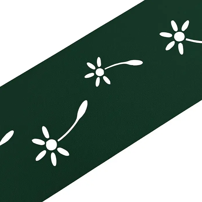 zaun|zu Sichtschutzstreifen Premium Pusteblumen Design - 2,55 m x 19 cm x 0,1 cm, Grün - Grüner Tischläufer mit weißen, stilisierten Pusteblumen-Motiven, die eine elegante und frische Note in die Tischdekoration bringen.