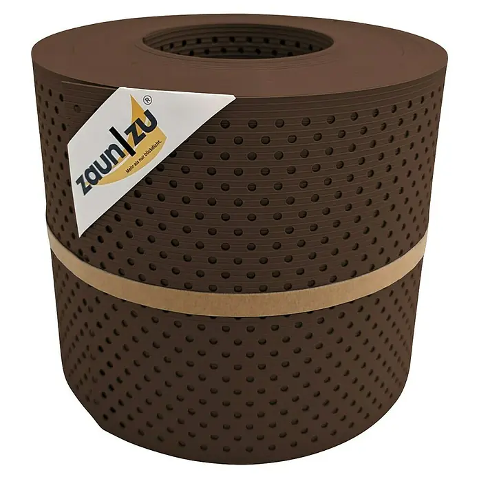 zaun|zu Sichtschutzstreifen Rille Gelocht 15% - 26 m x 19 cm x 0,1 cm, Braun - Die Zaunfolie auf Rolle in Braun ist ideal als Sichtschutz für Zäune und Gitter. Sie ist einfach zu montieren und bietet Privatsphäre.