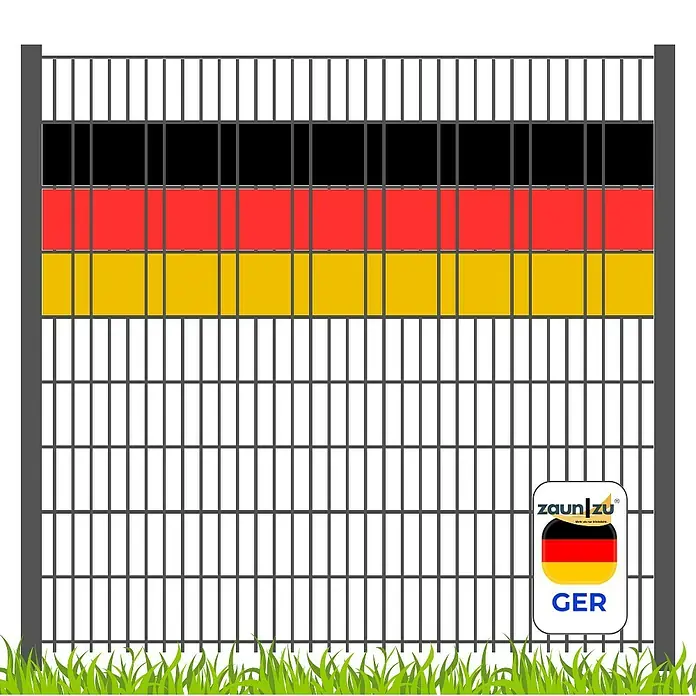 zaun|zu Sichtschutzstreifen Deutschland - 2,55 m x 19 cm x 0,1 cm, Schwarz/Rot/Gelb, Volle Streifenbreite - Zaunblende mit Deutschlandflagge. Sichtschutzstreifen in Schwarz, Rot und Gold für mehr Privatsphäre im Garten.