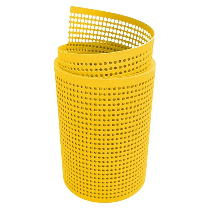 zaun|zu Sichtschutzstreifen Premium Gelocht - 2,55 m x 19 cm x 0,1 cm, Gelb - Gelbe, perforierte Trommel zur Verwendung in industriellen Anwendungen. Ideal für Filtration und Trennung.