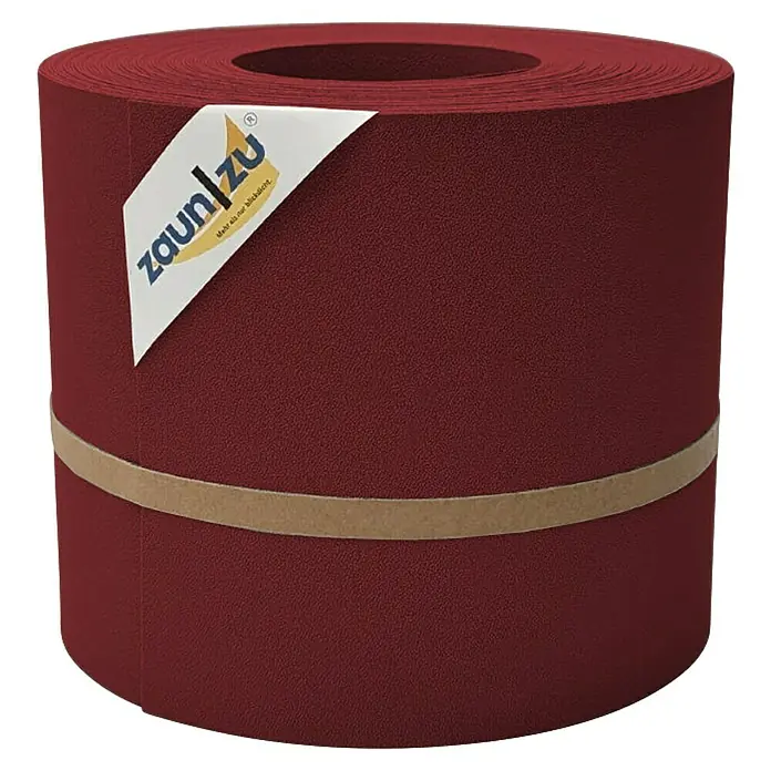 zaun|zu Sichtschutzstreifen Premium DSM - 26 m x 19 cm x 0,1 cm, Bordeauxrot - Das Produkt ist eine Rolle Zaunfolie in Weinrot von Zaun|zu, ideal für Sichtschutz und Gartengestaltung. Robust und einfach zu montieren.