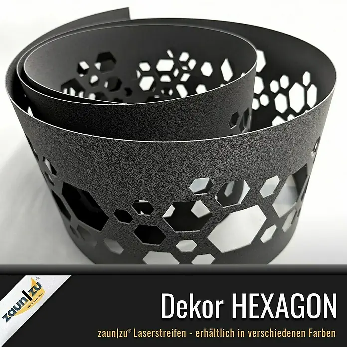 zaun|zu Sichtschutzstreifen Premium Hexagon Dekor - 2,55 m x 19 cm x 0,1 cm, Gelb - Zaun|zu Dekor HEXAGON: Lasergeschnittene Zaunstreifen mit sechseckigem Muster, erhältlich in verschiedenen Farben.