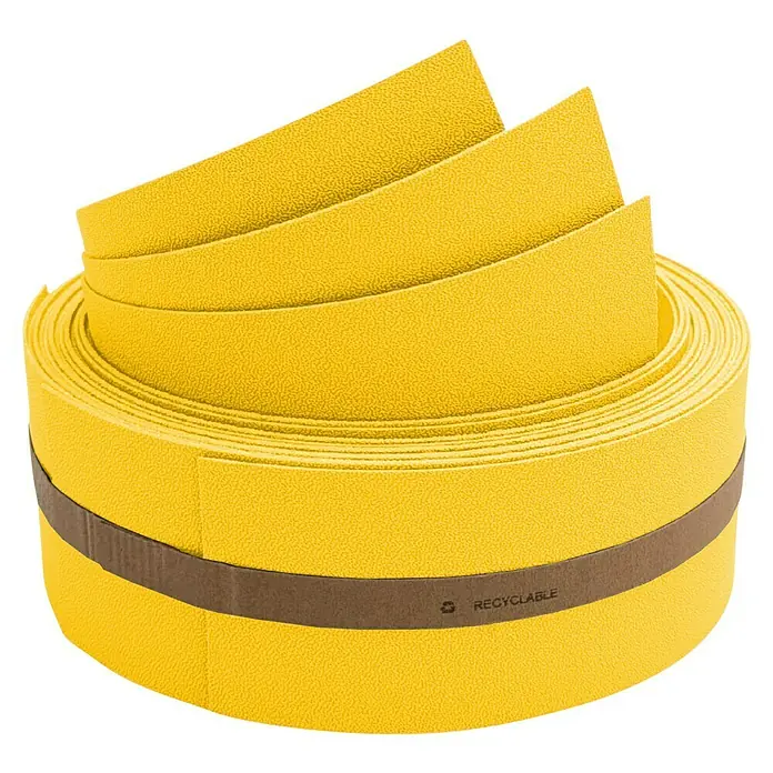 zaun|zu Sichtschutzstreifen Premium 1/3 - 2,55 m x 6,3 cm x 0,1 cm, Gelb - Gelbes Lenkerband für Fahrräder, zusammengerollt und mit einer Banderole versehen, die "Recyclable" kennzeichnet. Ideal für Radfahrer.