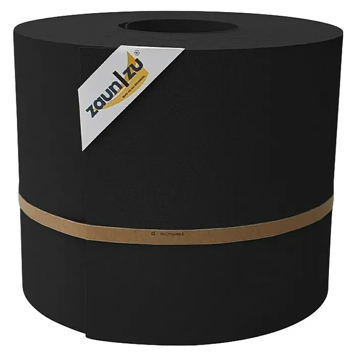 zaun|zu Sichtschutzstreifen Premium Maxi - L x B x H: 50 m x 24 cm x 0,1 cm, Tiefschwarz - Schwarze Zaunblende Rolle mit Papierband und Zaun/Zu Logo.