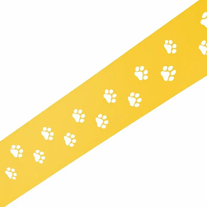 zaun|zu Sichtschutzstreifen Premium Tapsi - 2,55 m x 19 cm x 0,1 cm, Gelb - Gelbes Klebeband mit weißen Pfotenabdrücken, ideal für Bastelarbeiten und Dekorationen, die Tierfreunden gefallen.