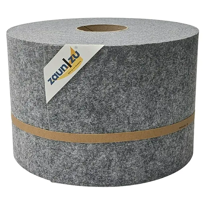 zaun|zu Sichtschutzstreifen Design Hellgrau - 35 m x 19 cm x 0,2 cm, Hellgrau, 1 Stk. - Rolle Zaunfolie in Grau mit braunem Band und Etikett der Marke Zaun|Zu.
